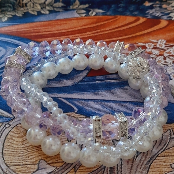 Set Of 3 Bracelts , Pearl, Crystal, - Picture 4 of 11